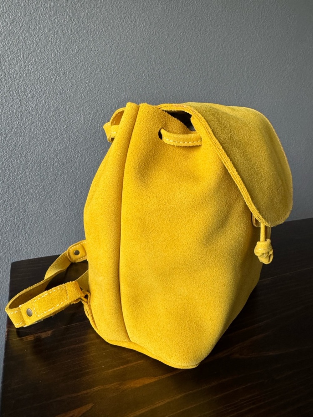 NEW Portland Leather Bucket Backpack in Hello Yellow Suede - Picture 2 of 9